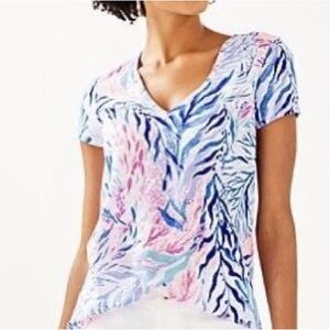 Lilly Pulitzer Etta Crew Blue Tint Kaleidoscope Coral - small